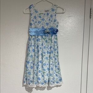 Charming Blue Floral Kids Dress with Satin Bow